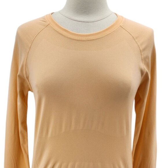 Athleta Womens Large Top Momentum Seamless Long Sleeve Peach Orange Activewear - Picture 2 of 7